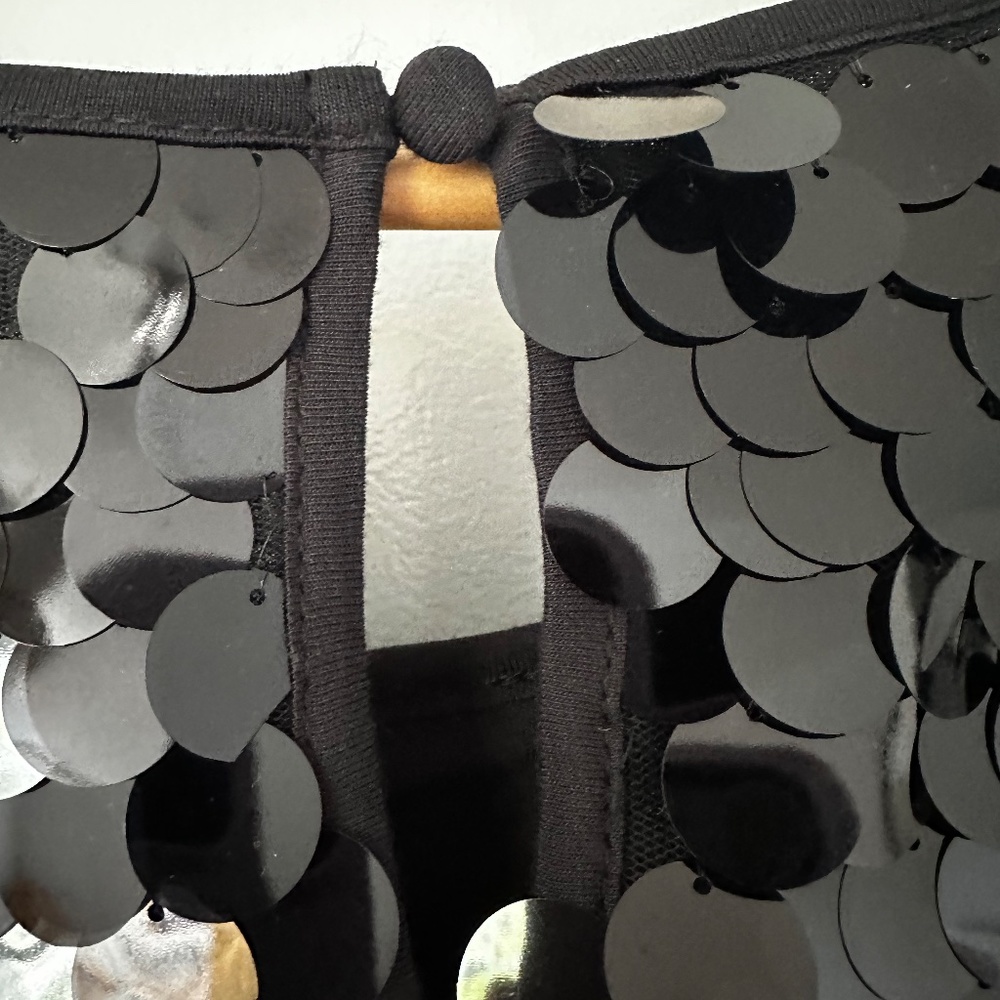 Anthropologie Eva Franco Black Sequin Short Sleeve Tee with Paillettes XLP - Picture 5 of 10